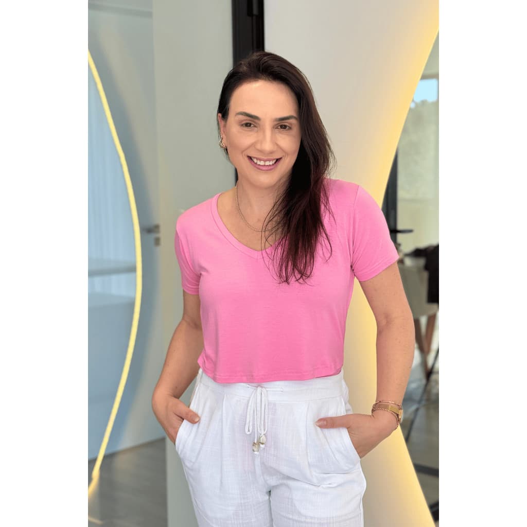 BLUSA DE AMAMENTAÇÃO GOLA V ROSA