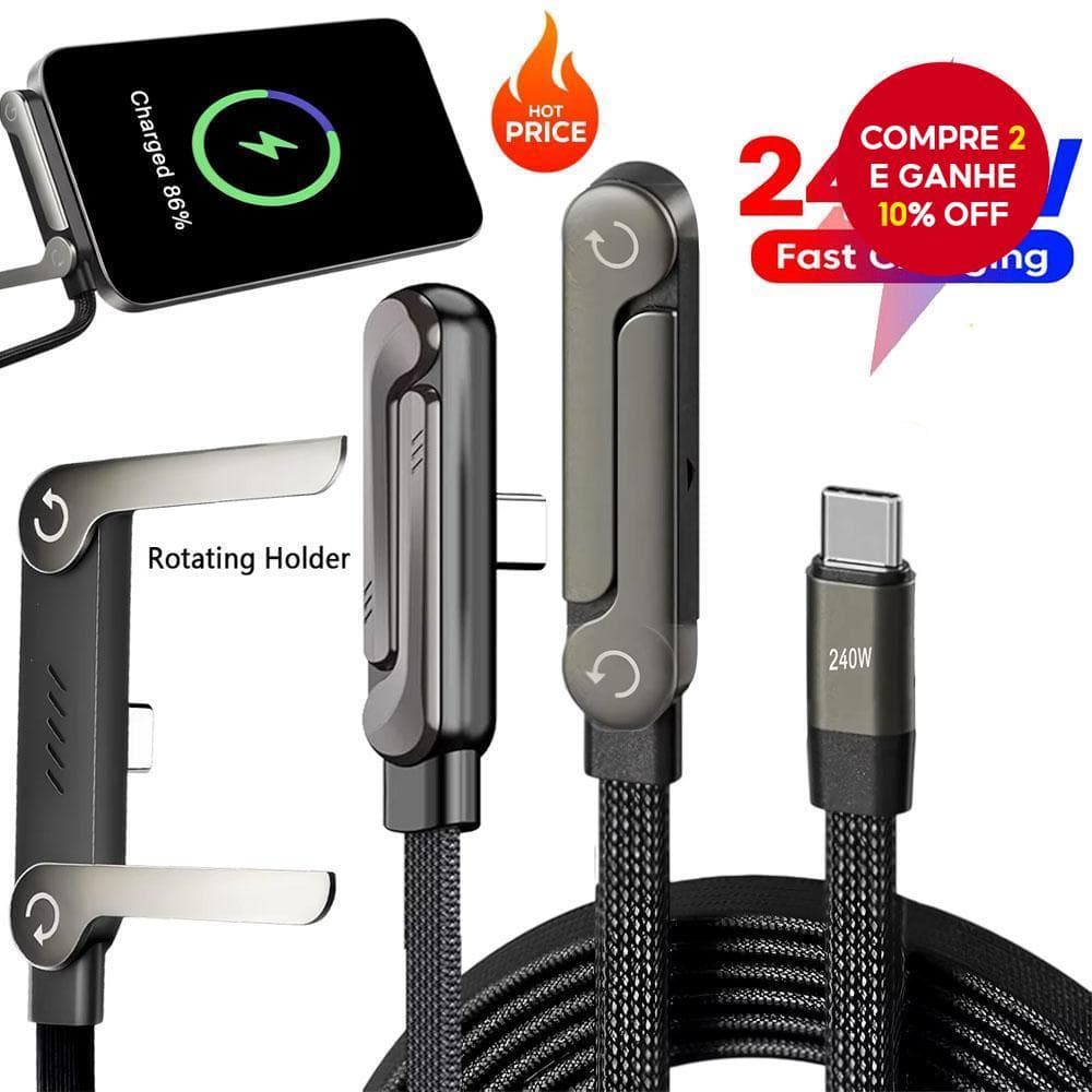 Cabo E Suporte Dobrável 2 Em 1 De Carga Rápida De 240 W Para Telefone Tablet Tipo C-Venda De Verão