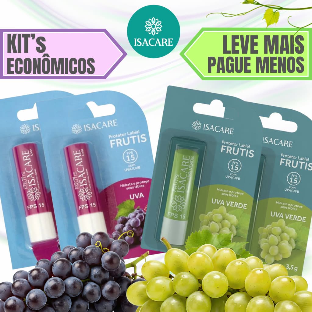 Kit Protetor Labial Isacare Uva FPS15 - Monte seu Kit (2 a 8 un)