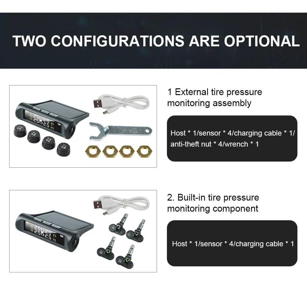 Sensor Digital De Pressão Dos Pneus , Energia Solar , Sensores Externos Internos , Carregamento USB Para Carro , Veículo