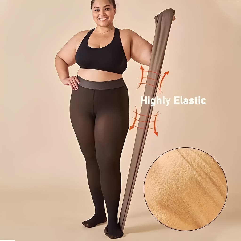 Meia Calça Feminina Plus Size Pelúcia Forrada Térmica Grossa Super Elástica Slim Inverno G-GG