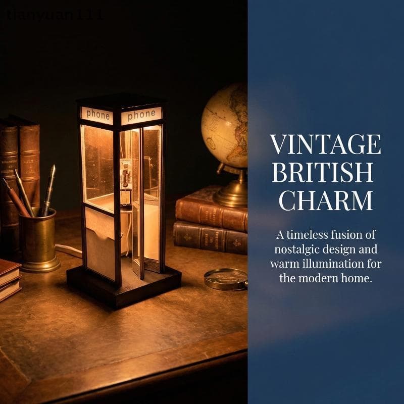 tianyuan111 Lâmpada De Cabine Telefônica Alta Retrô Vintage , Candeeiro De Mesa Clássico Para Com Luz LED Quente , Notur