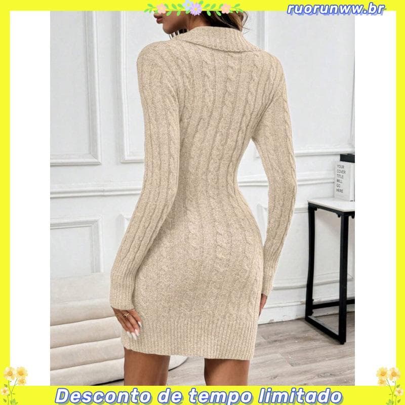 Vestido Mousse Feminino Manga Comprida Gola Alta Tricot Malha Inverno Confortável Soltinho Gestante