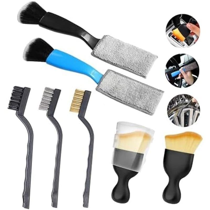Conjunto de 7 Escovas para Limpeza de Interior de Carro, Escova Macia para Limpeza de Interior e Escova de Arame para Li