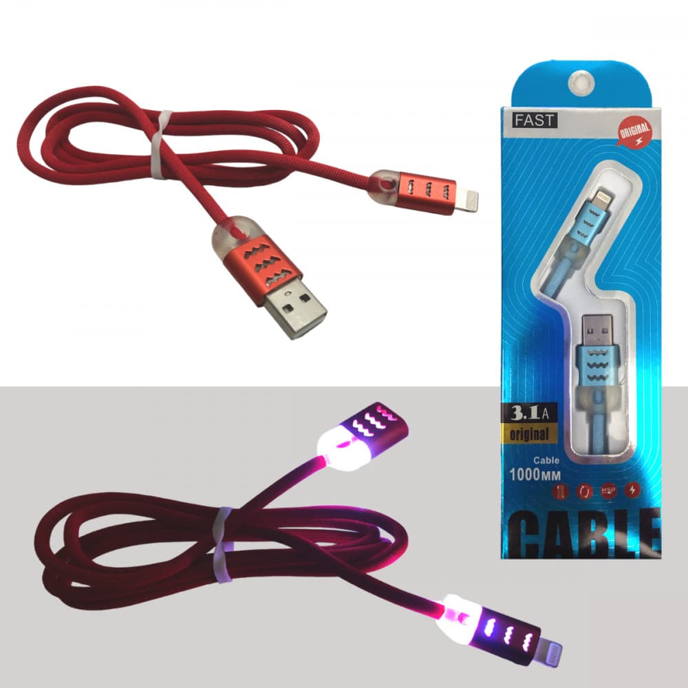 Cabo de dados Lightning IOS 3.1A com LED XLS CBO-8057-IOS