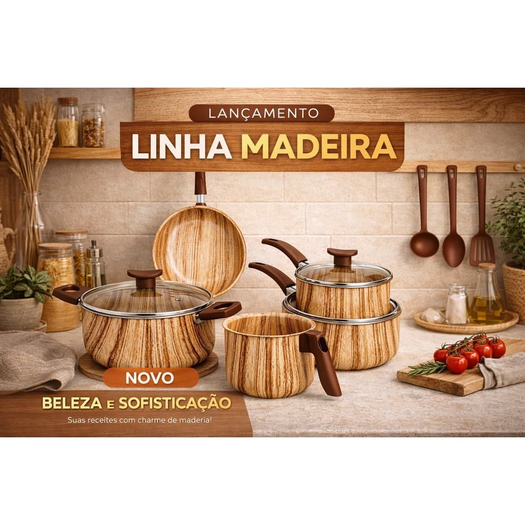 Cunjunto de Panelas Antiaderente Jogo com 8 Peças Caçarola Panela Frigideira Premium Teflon 5 Camadas com Tampa de Vidro