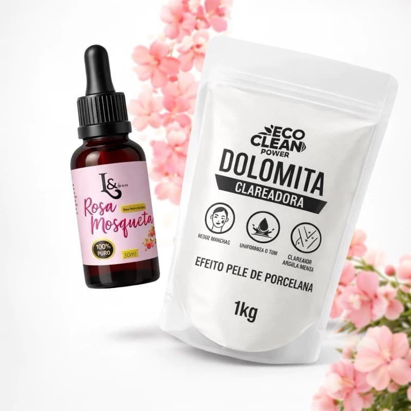 Kit Dolomita Clareadora 1kg + Óleo de Rosa Mosqueta 30ml Clareador - L&Beauty