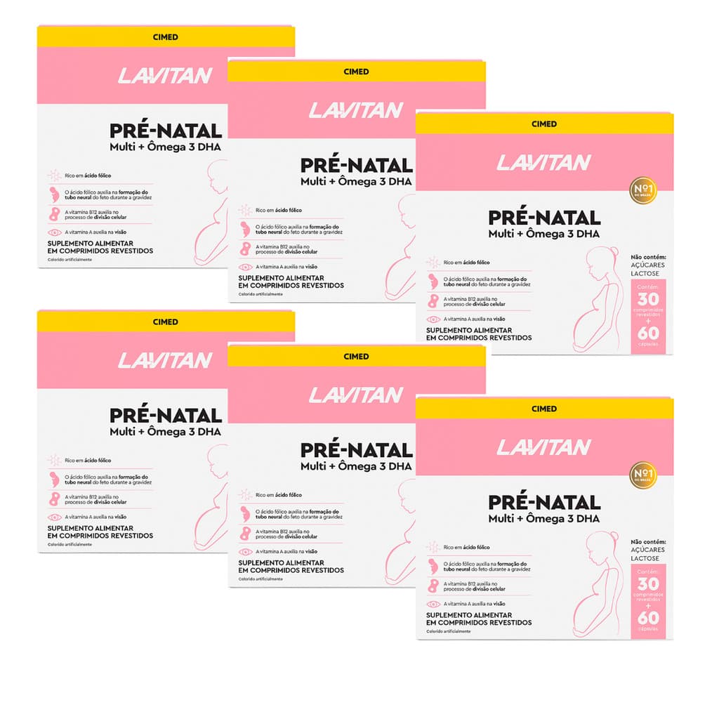 kit 6 Caixas Suplemento Lavitan Pré-Natal Multi + Ômega 3 DHA | 180 Dias | Gestantes