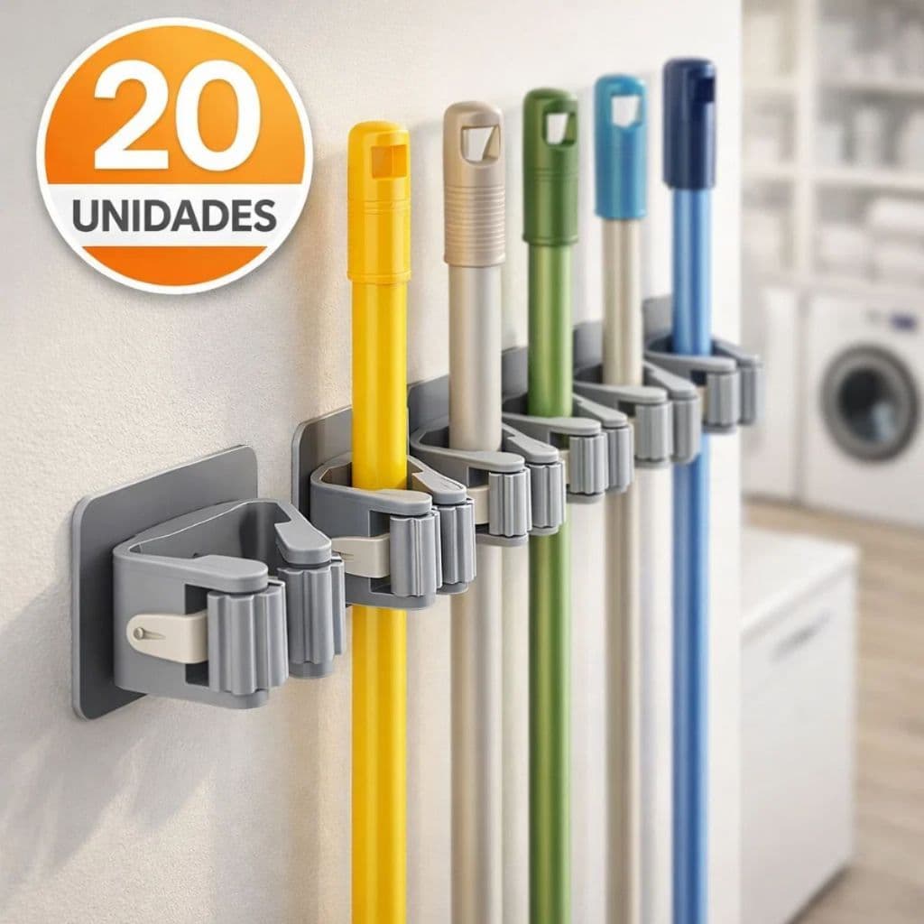 Kit De 01 Até 20 Suportes de Vassoura Sem Furar Parede Organizador Adesivo Forte Silicone Antiderrapante