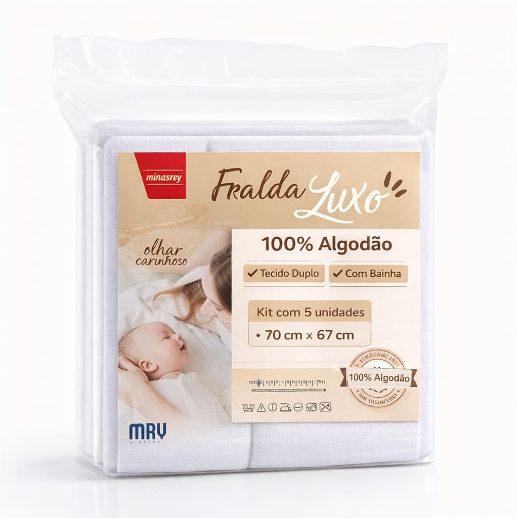 Fralda de Pano Luxo Tecido Duplo 5 Unidades - 100% algodão - Com bainha