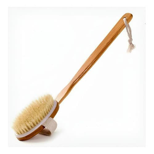 Escova Oval De Madeira Cabo Longo Cerdas Naturais P/ Banho Marrom Lisa