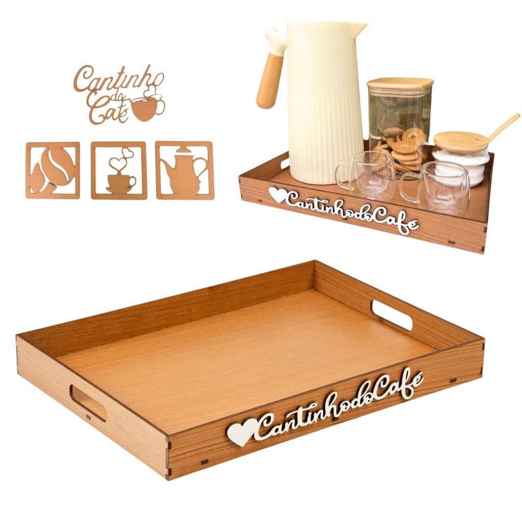 Bandeja Cantinho Do Café Em MDF Com Apliques Para Parede Decoração E Organização Da Casa Cozinha