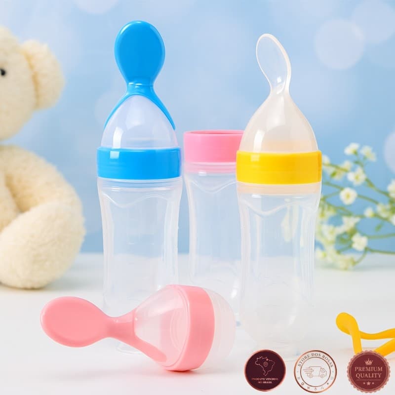 Colher Mamadeira Dosadora de Silicone 2 em 1 – Praticidade e Segurança na Alimentação do Bebê