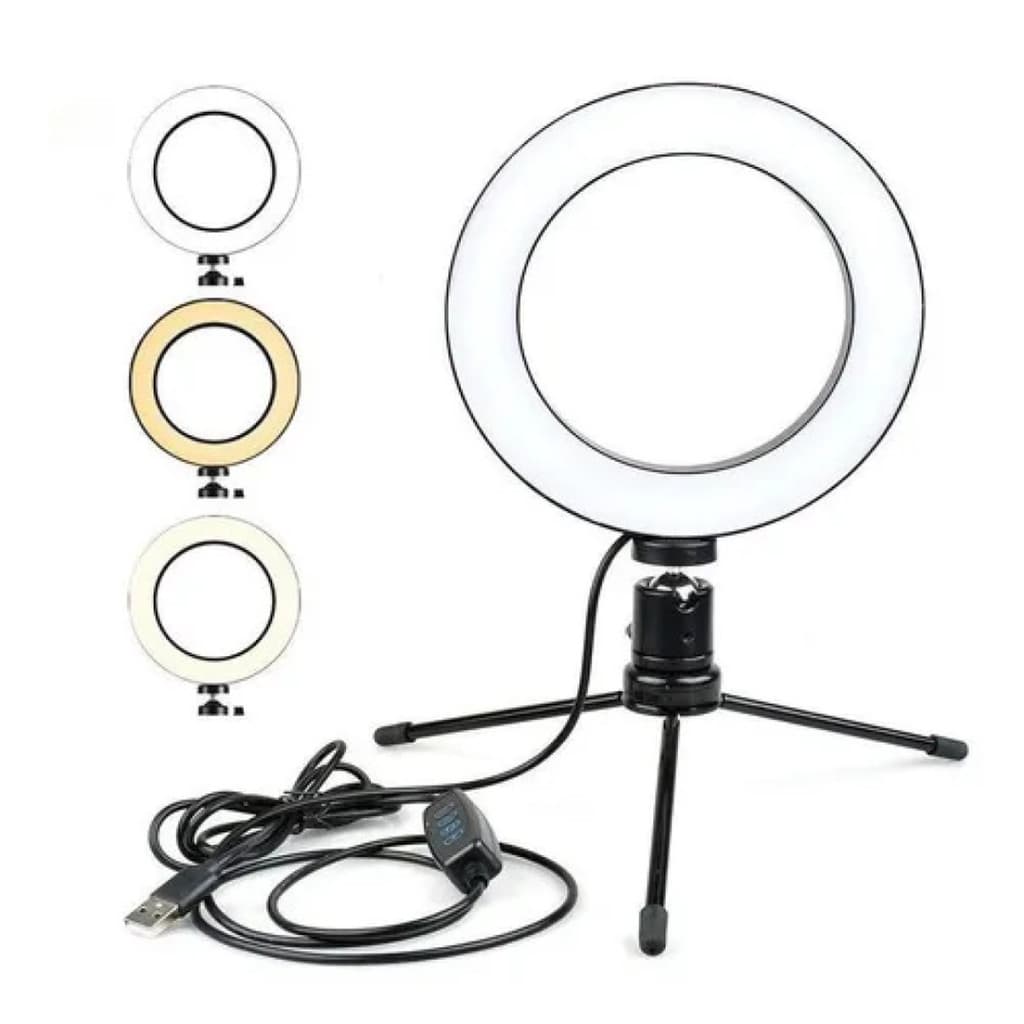 Iluminador De Led Com Tripe Ring Light Usb 16Cm 3500K 5500K