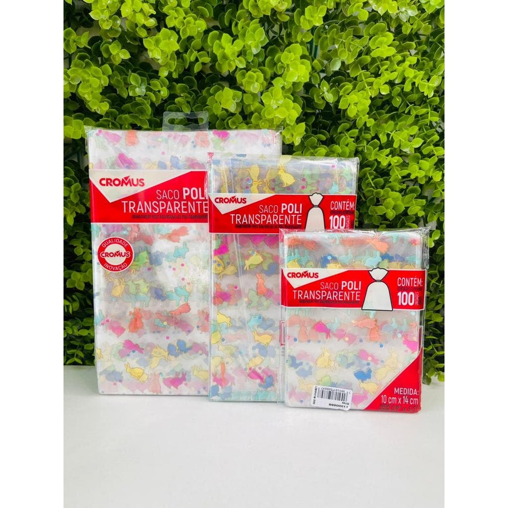 100 Sacos Transparente Coelhinho Páscoa Colorido Bliss Pirulito de Chocolate Trufas Cromus 11300866