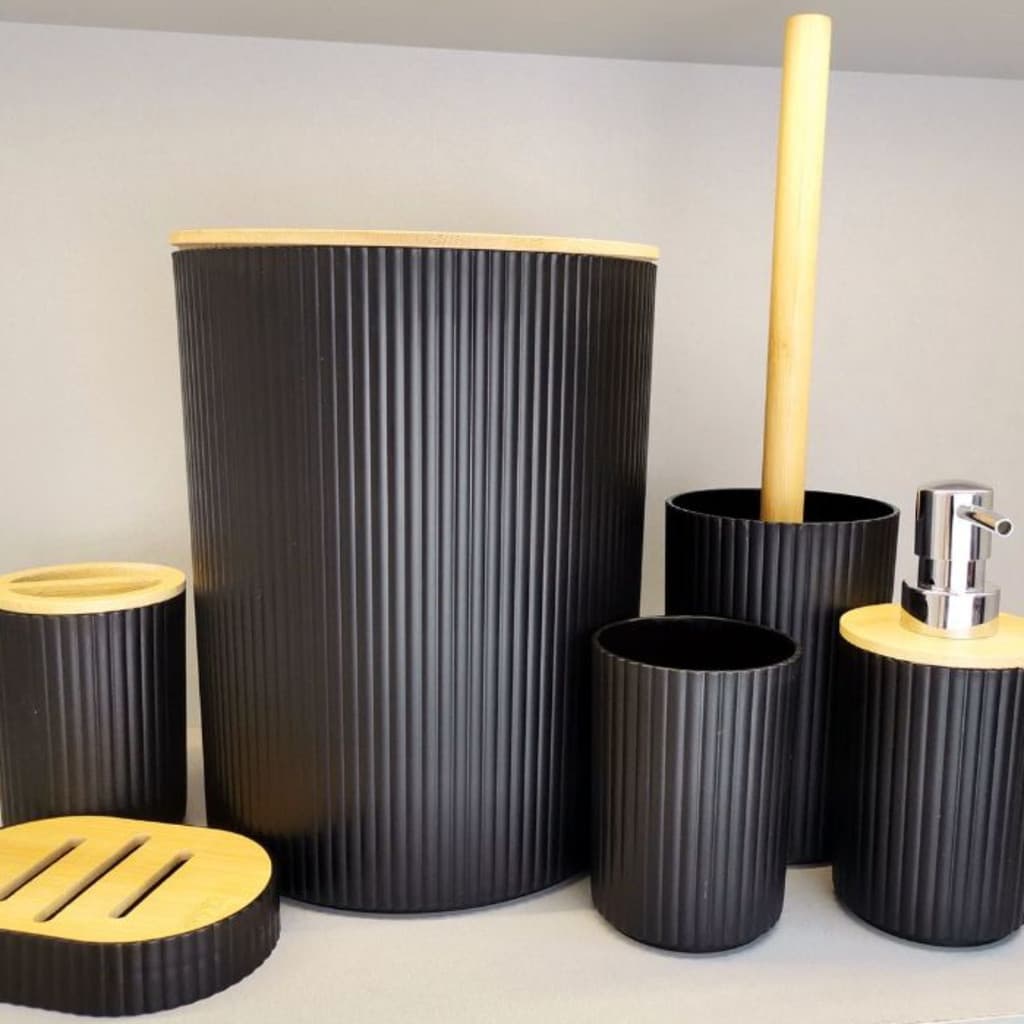 Oferta Conjunto 6 Utensilios Para Banheiro Lixeira Saboneteira Porta escova Bambu Lavabo 4 Un