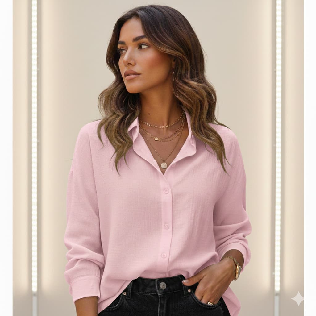 Camisa Vesco Linho Solta Feminina  LISA Oversized Moda Inverno Viscolinho Manga Comprida Blogueirinha Look Trab