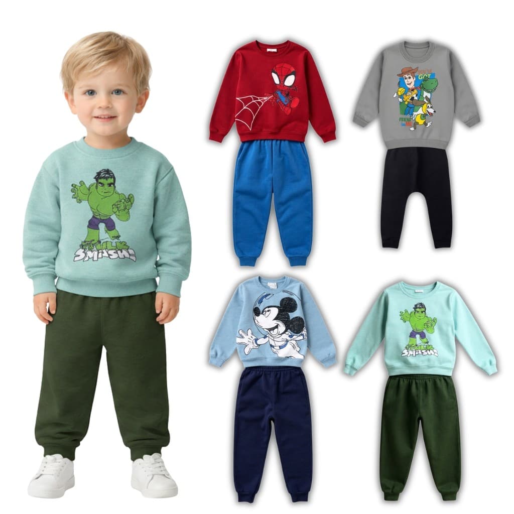Conjunto Moletom Infantil Menino Bebê P ao GG Masculino Frio Inverno Personagens Mickey Homem Aranha