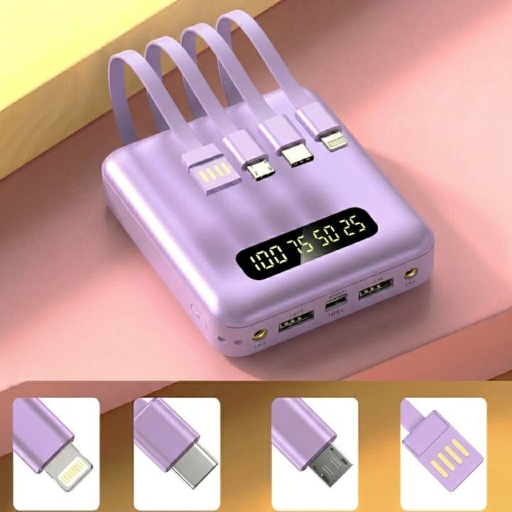 Carregador Portátil 10000mAh com 4 Cabos de Carregamento Rápido LED Misuli