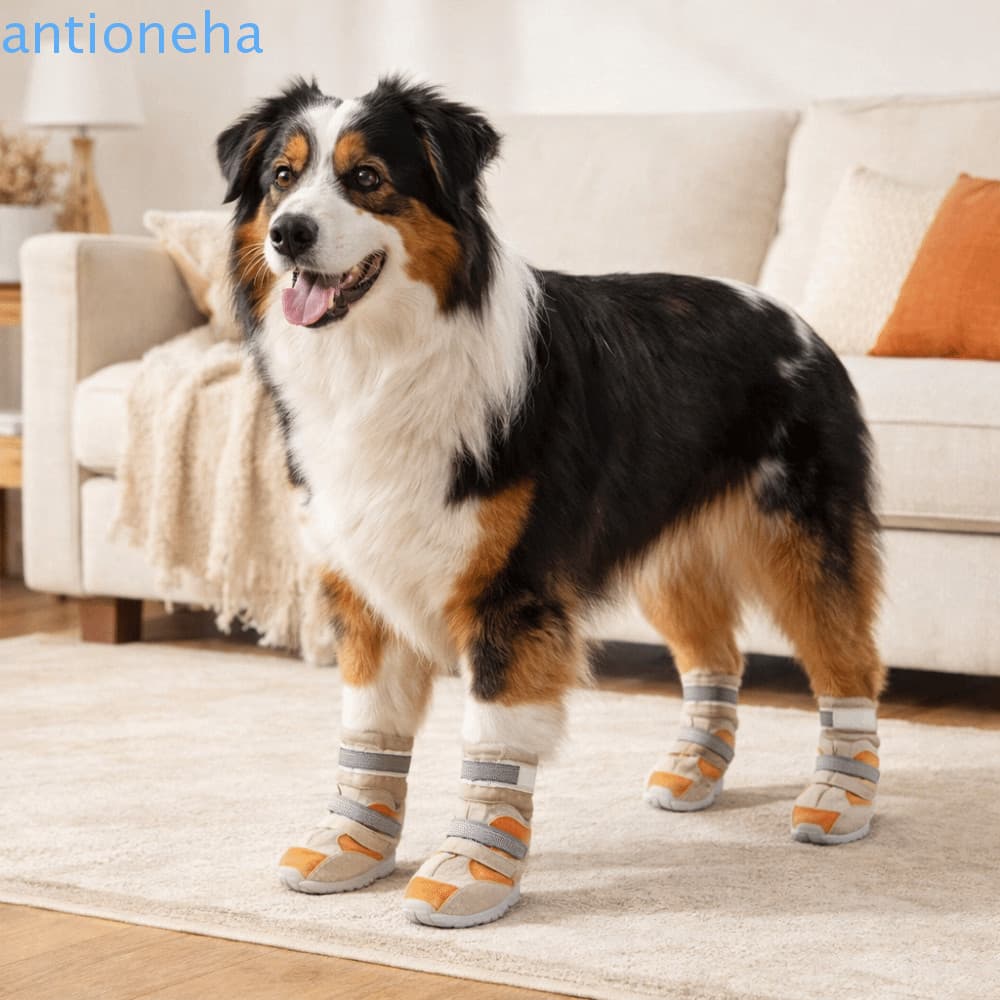 Sapatos Antiderrapantes Para Cães ANTIONEHA , Botas Quentes E Grossas Cachorros De Inverno , De Neve Com Fivelas Duplas 