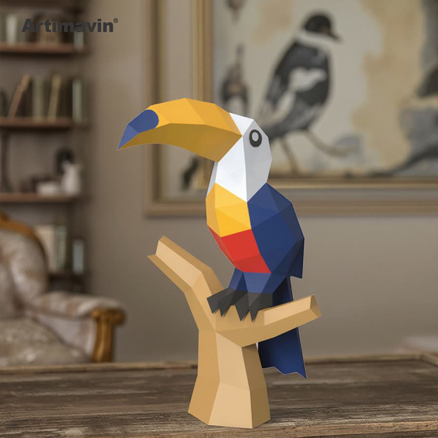 MOMO Molde de papel tridimensional Tucano Criativo DIY Modelo de escultura em papel tridimensional Decoração de Origami 