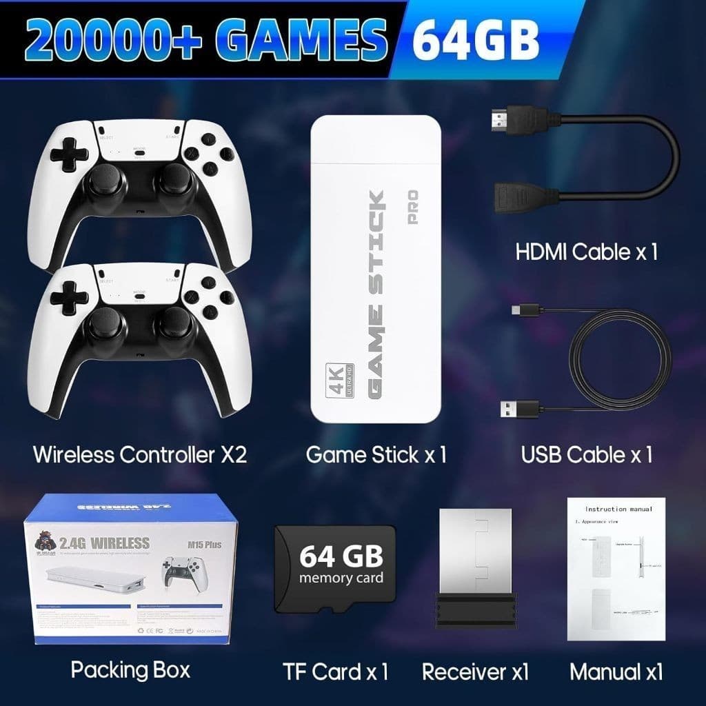 2026 Novo estilo Gamepad M15 Pro 4K 64GB HDMI incluindo 2 alças com fio 2.000 jogos (produzido por Moby)