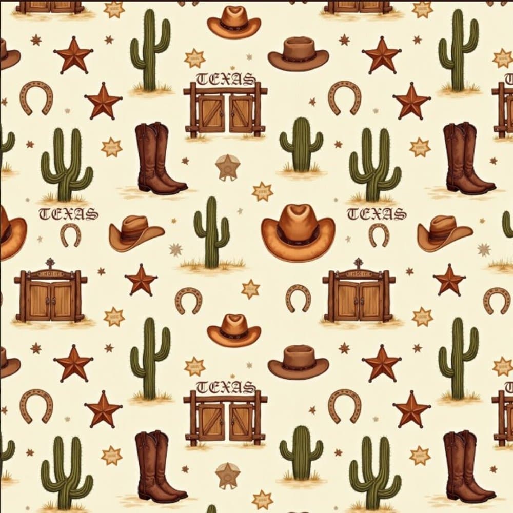 Tecido Tricoline Digital Estampa Country Texas Chapéu e Cacto