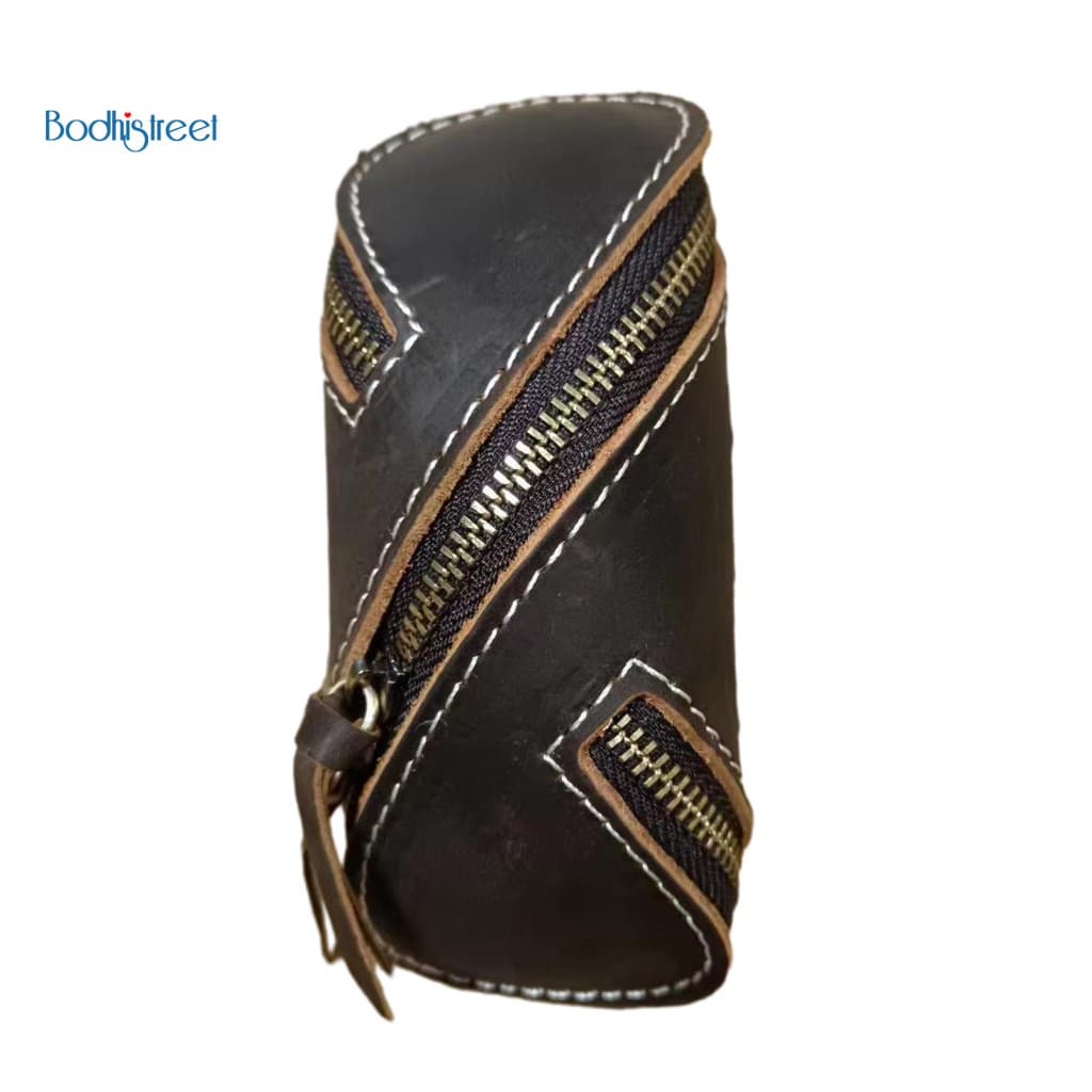 Practical Key Wallet Artificial Leather Pouch Retro Mini Faux Bag with Zipper Closure Belt Loop Holder for Home Bicycle 