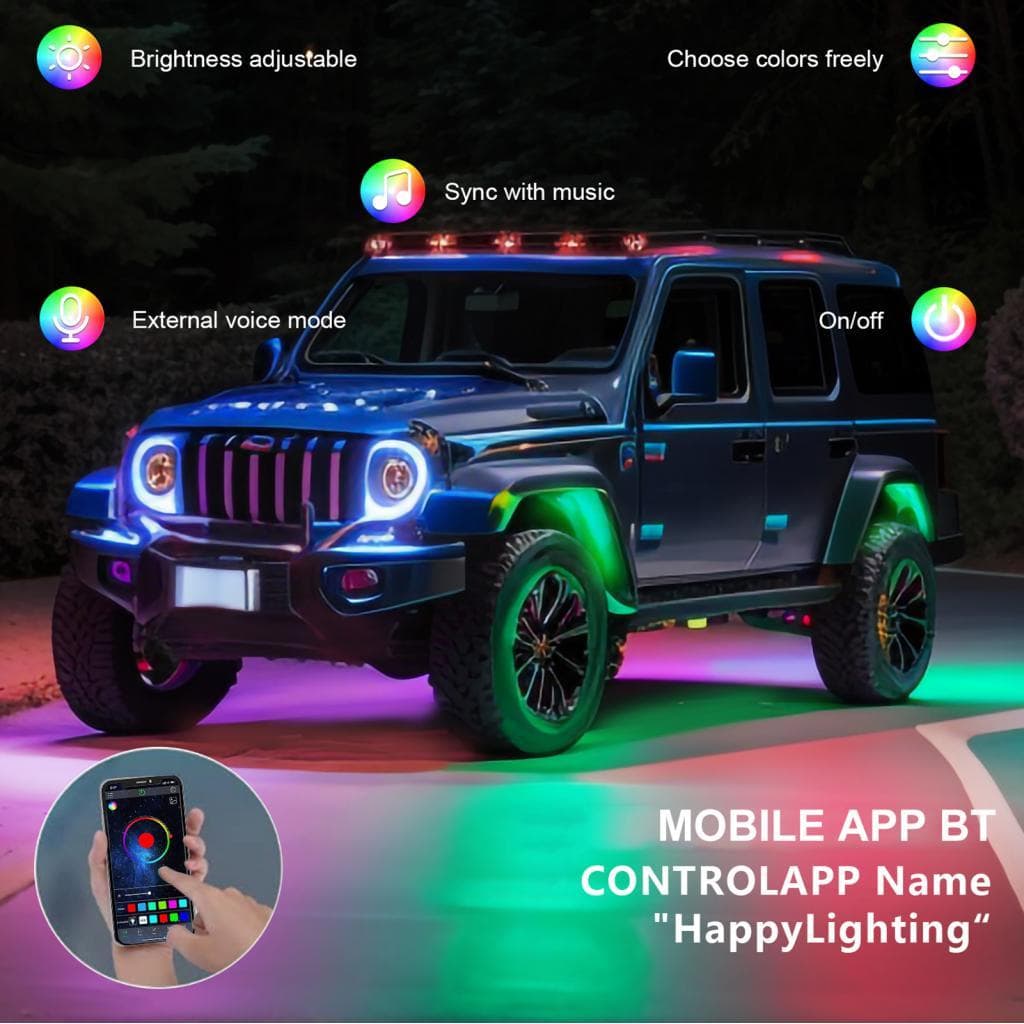 housespace.br-SIP-TW fangzi Led Rock Lights LED 4pcs Ajuste de brilho multicolorido à prova d\'água com APP BT 24 Key
