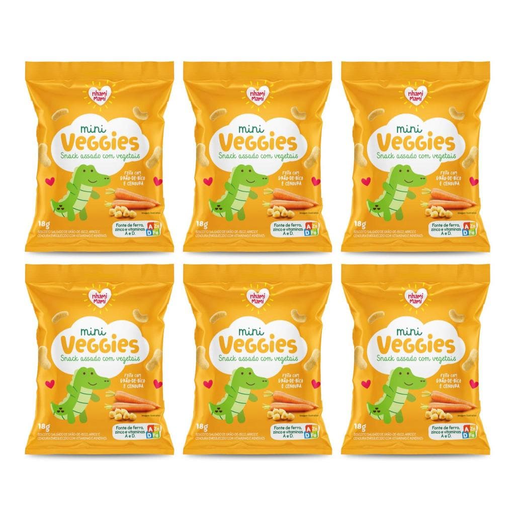 Kit Snack Infantil Sem Glúten Grão de Bico e Cenoura Mini Veggies Nhami Mami - 6 Unidades 18g