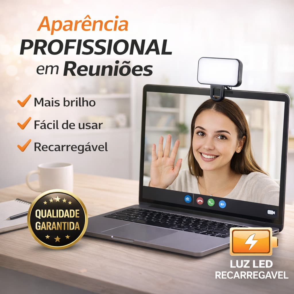 Luz Led Sem Fio Selfie Celular Notebook Vídeos Reuniões Maquiagem 3 modos Recarregável