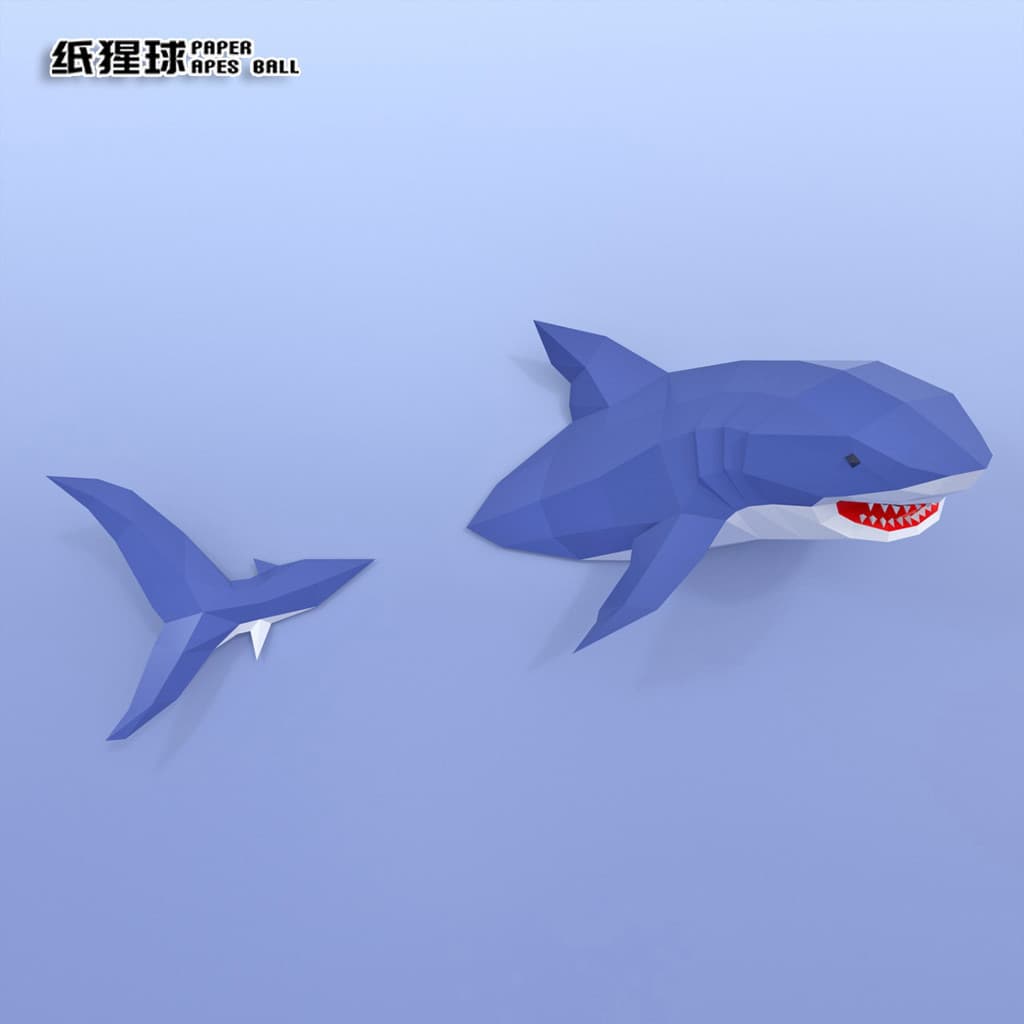 Molde de papel tridimensional MOMO 1 metro de tubarão longo de corpo inteiro decoração de parede maior série oceano trid