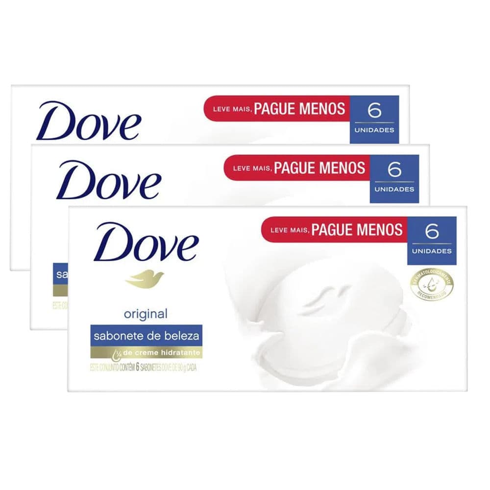Kit 3 Sabonetes Em Barra Dove Original Branco 90g   6 Unidades