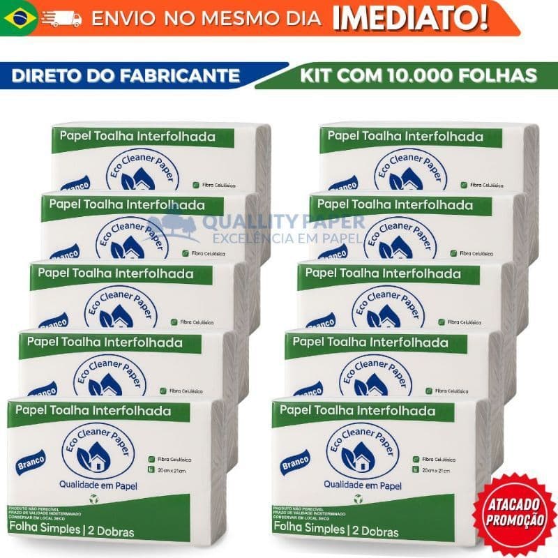 🧻 Papel Toalha Interfolha Branco 20x21cm Econômico 10.000 Folhas