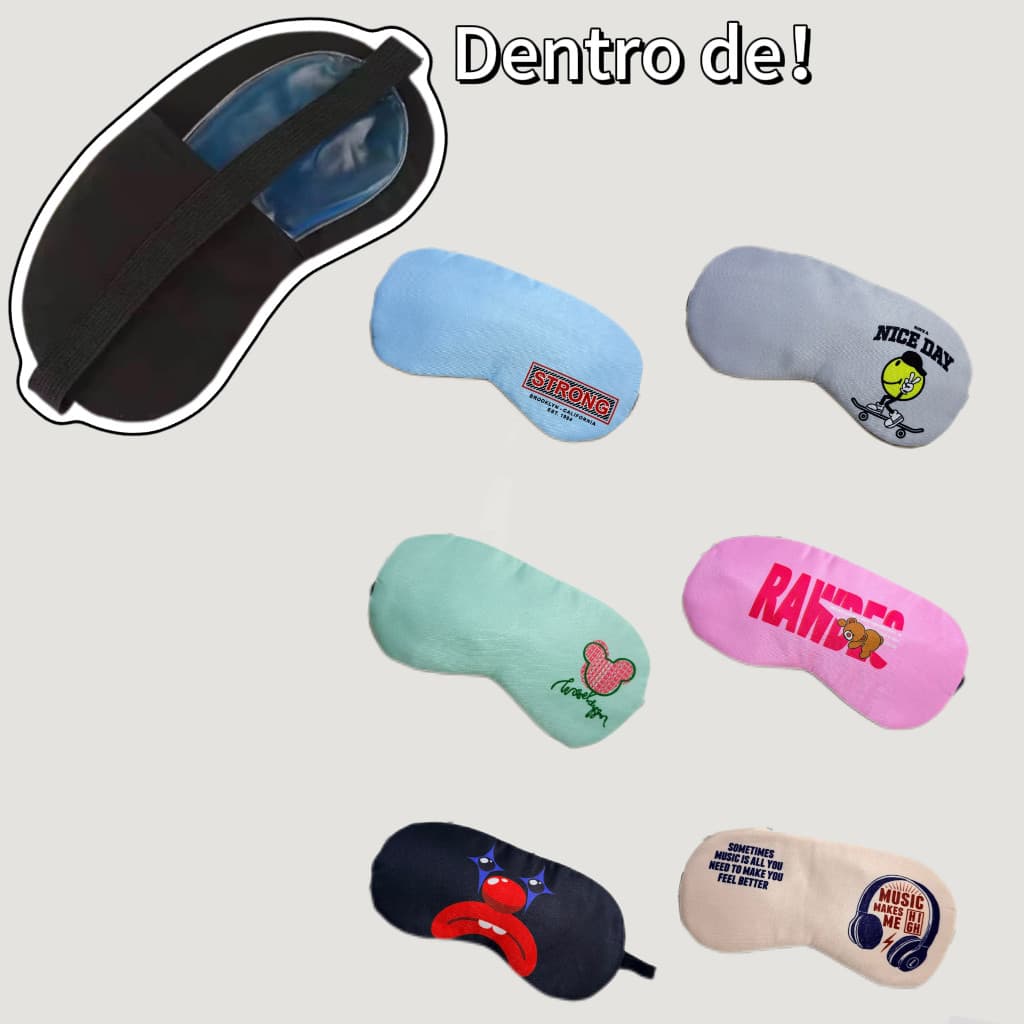 Máscara de Olhos com Gel Térmico Removível, Elástico Ajustável e Várias Estampas