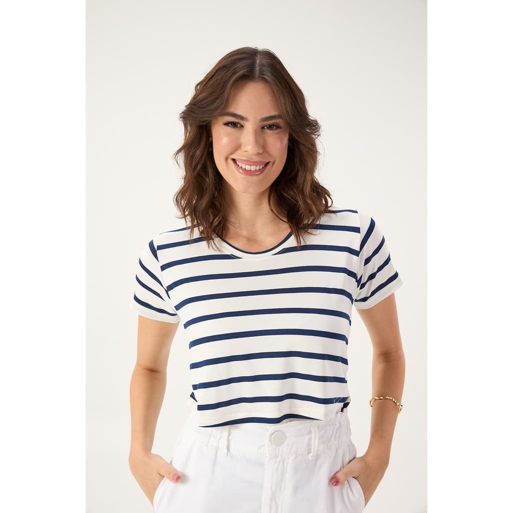 BLUSA DE AMAMENTAÇÃO COM LISTRAS AZUL MARINHO