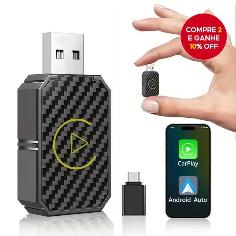 CarPlay Sem Fio E Adaptador Automático Android Com Para Mini Dongle 2 Em 1