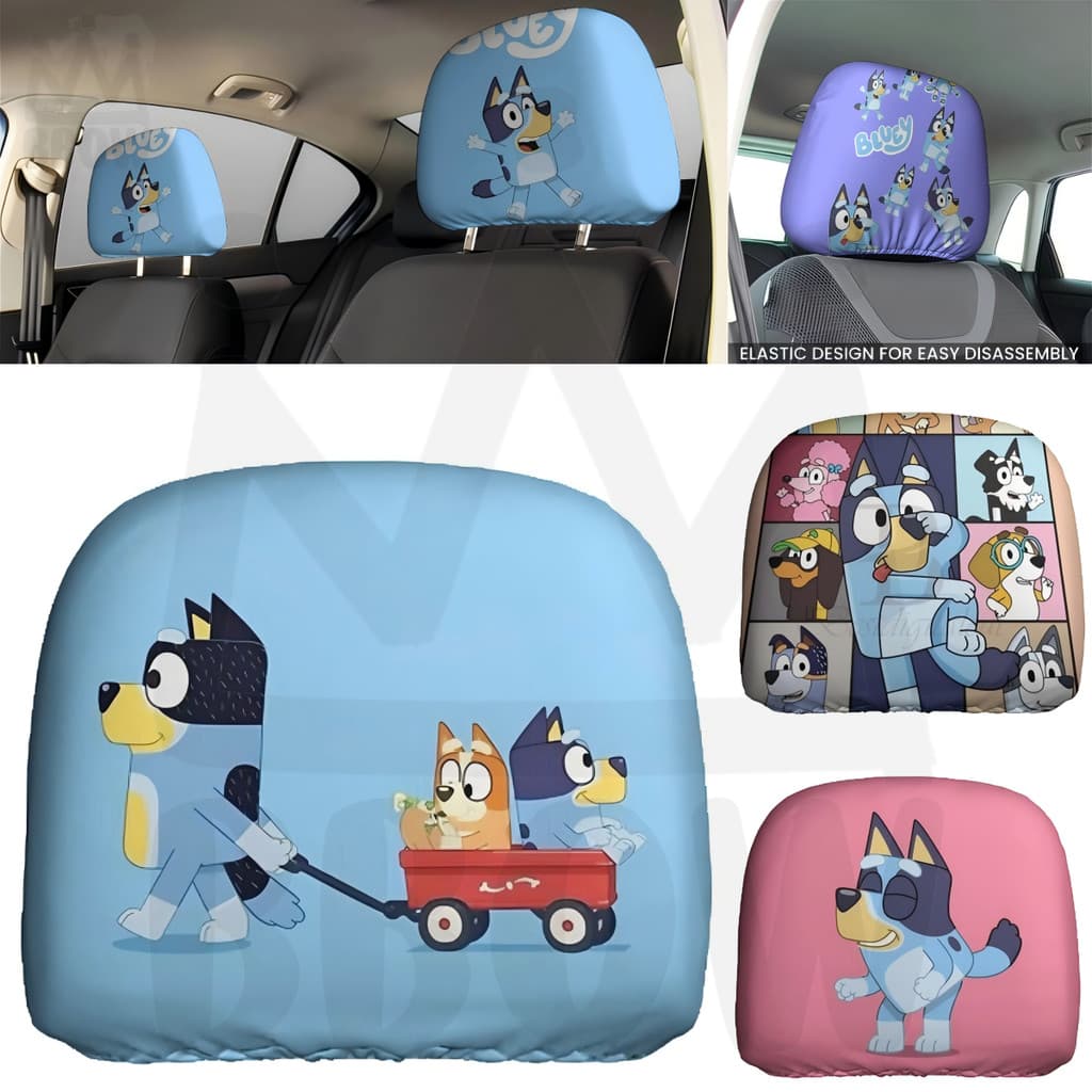 Oferta Limitada Capas Para Encosto De Cabeça De Carro Bluey CloudSoft (2 Unidades) | Ajuste Seguro Elástico , Fácil Inst