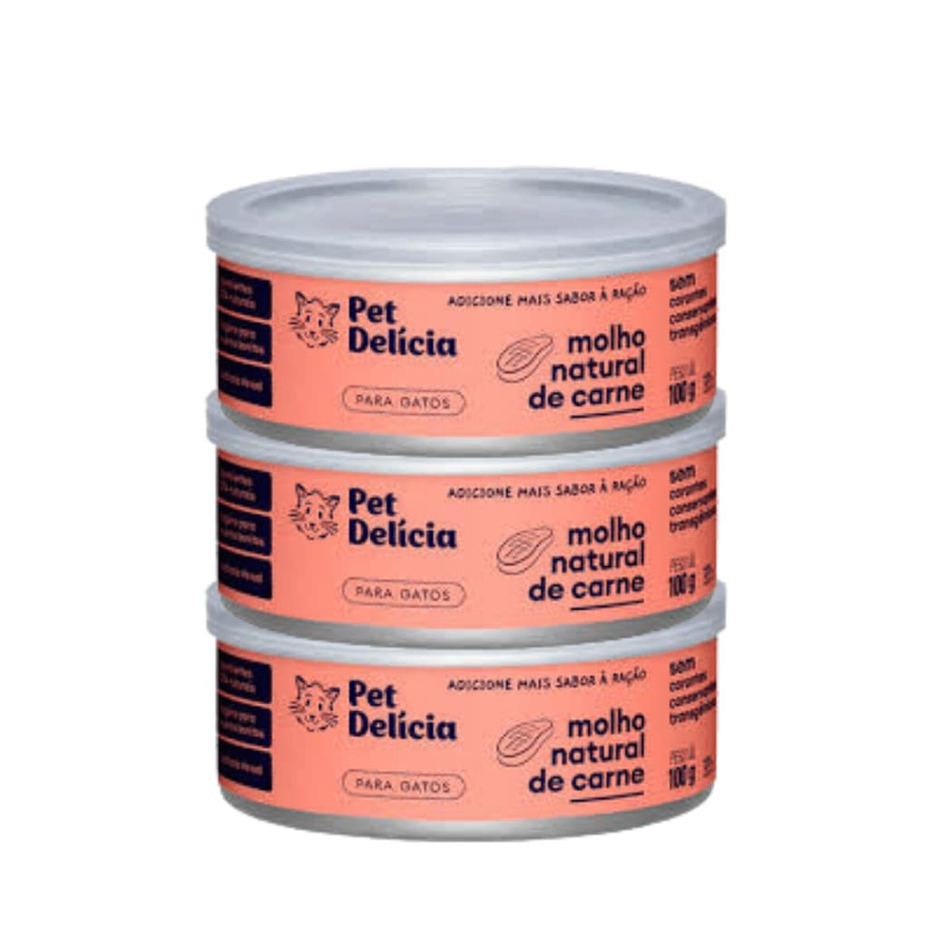 kit c/3 PET DELÍCIA MOLHO NATURAL DE CARNE 100G GATOS