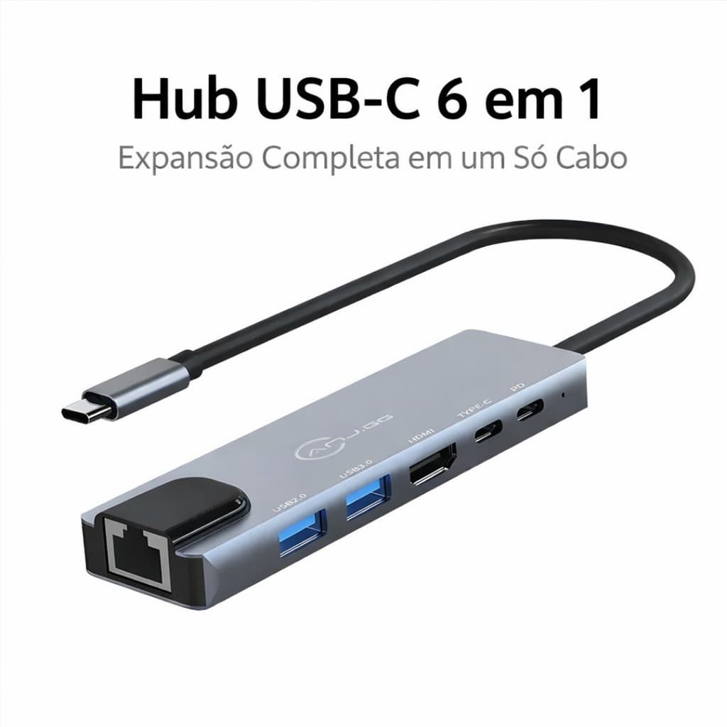 Adaptador USB C Multiportas com HDMI 4K Rede RJ45 PD Carregamento