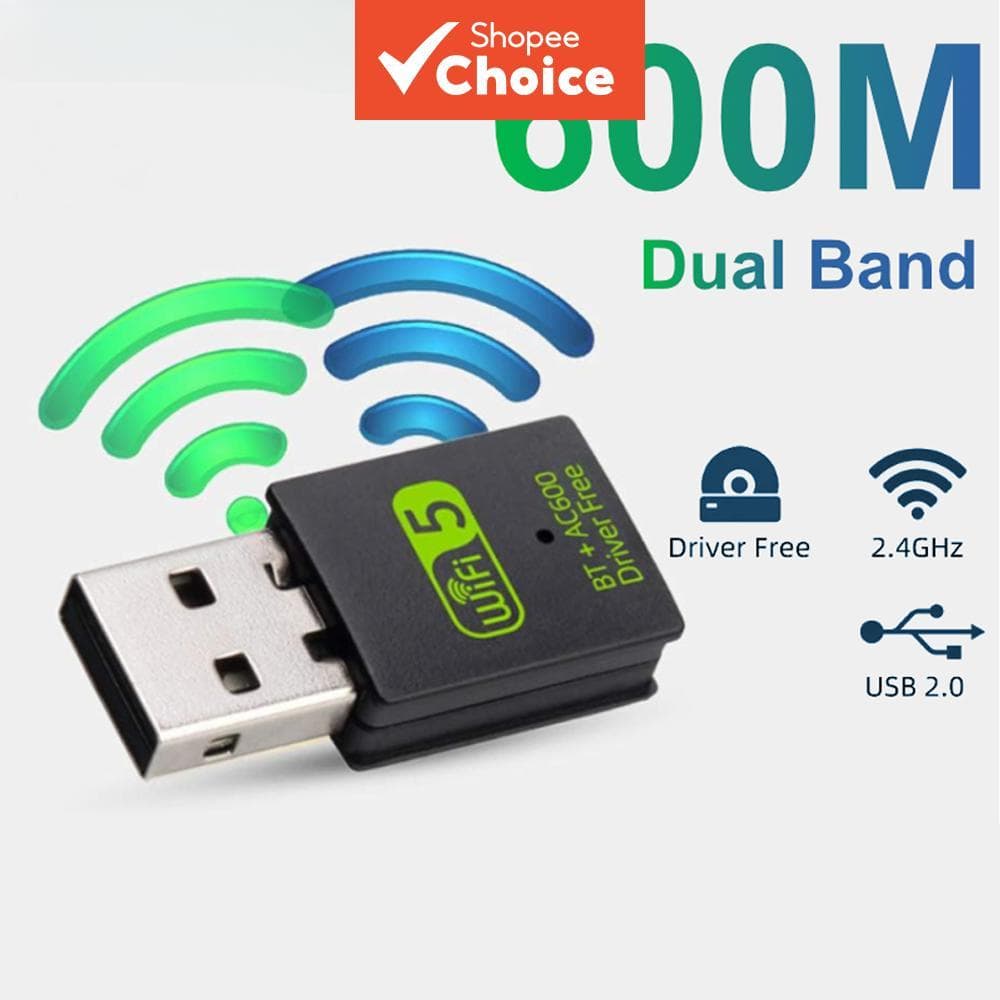  Adaptador USB FENVI 600Mbps WiFi Bluetooth 2 em 1, Dongle Banda Dupla 2.4G/5GHz, Wi-Fi 5, Receptor Wireless LAN, sem