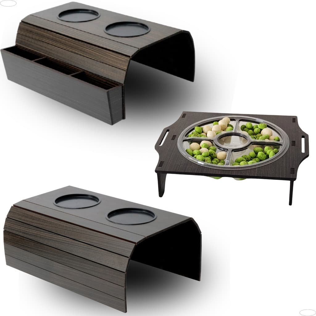 Porta Copos De Sofá 2 Pç + Porta Petiscos Acabamento De Luxo