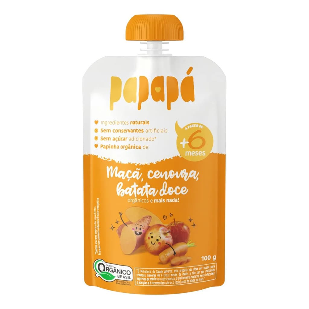 Papinha Org Maçã. Cenoura. Batata-Doce Papapá Squeeze 100g