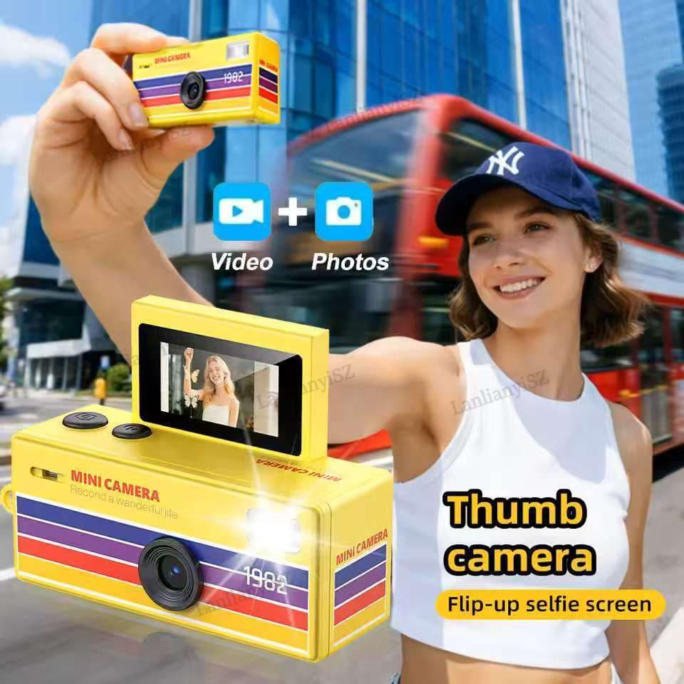 📸 CCD Câmera Digital 180 ° Flip Screen Selfile Keychain Retro HD Filmadora Muito Pequena Gravador Vlog