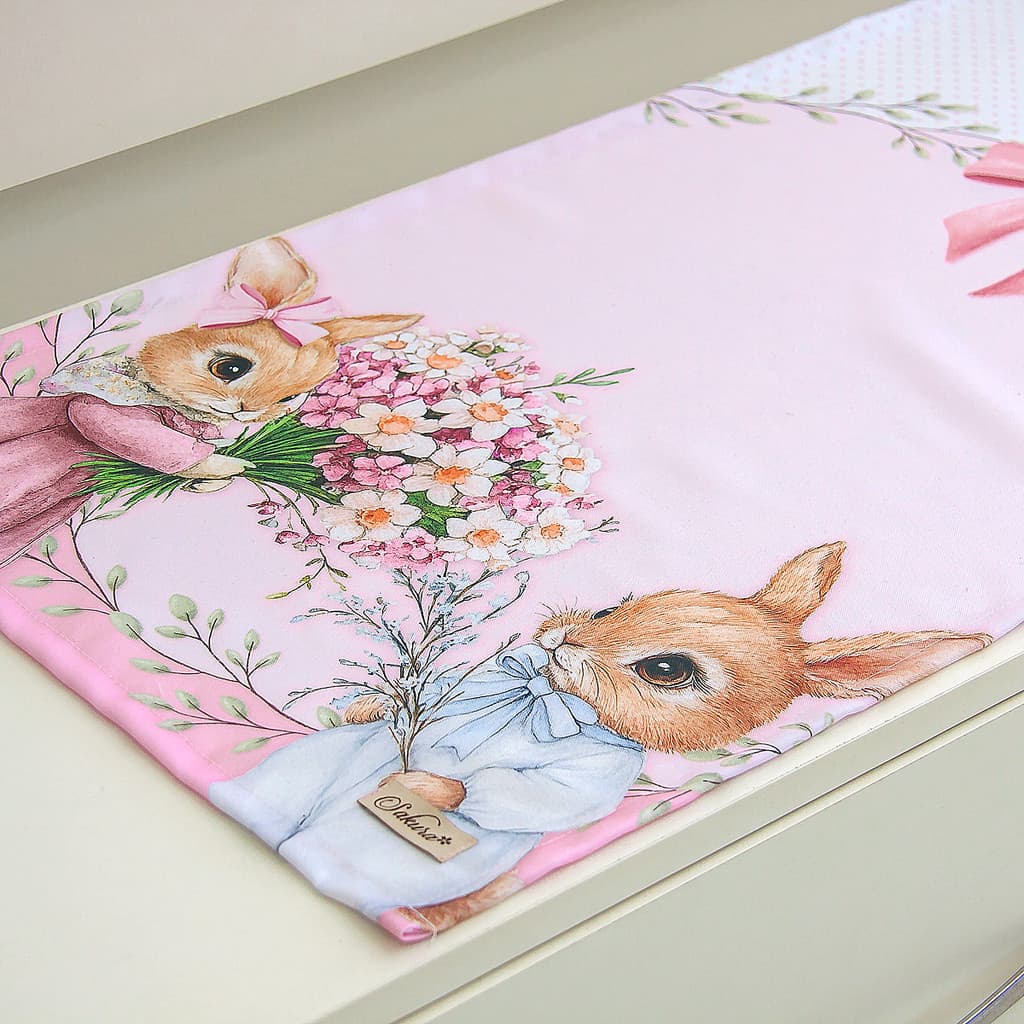 Caminho P/Mesa de Páscoa 1,30m x 40cm  - Coleção Coelhinha