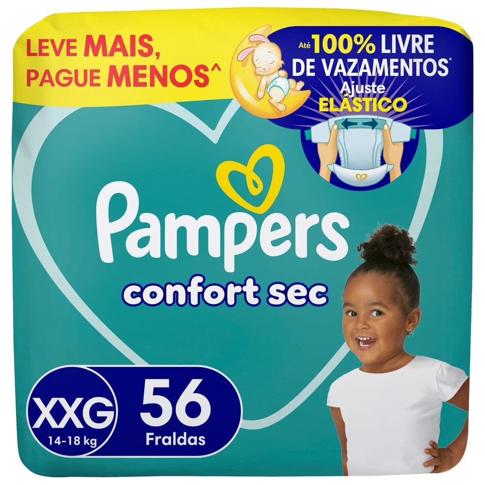 Fralda Infantil Pampers Confort Sec Tamanho XXG Leve Mais Por Menos com 56 Fraldas