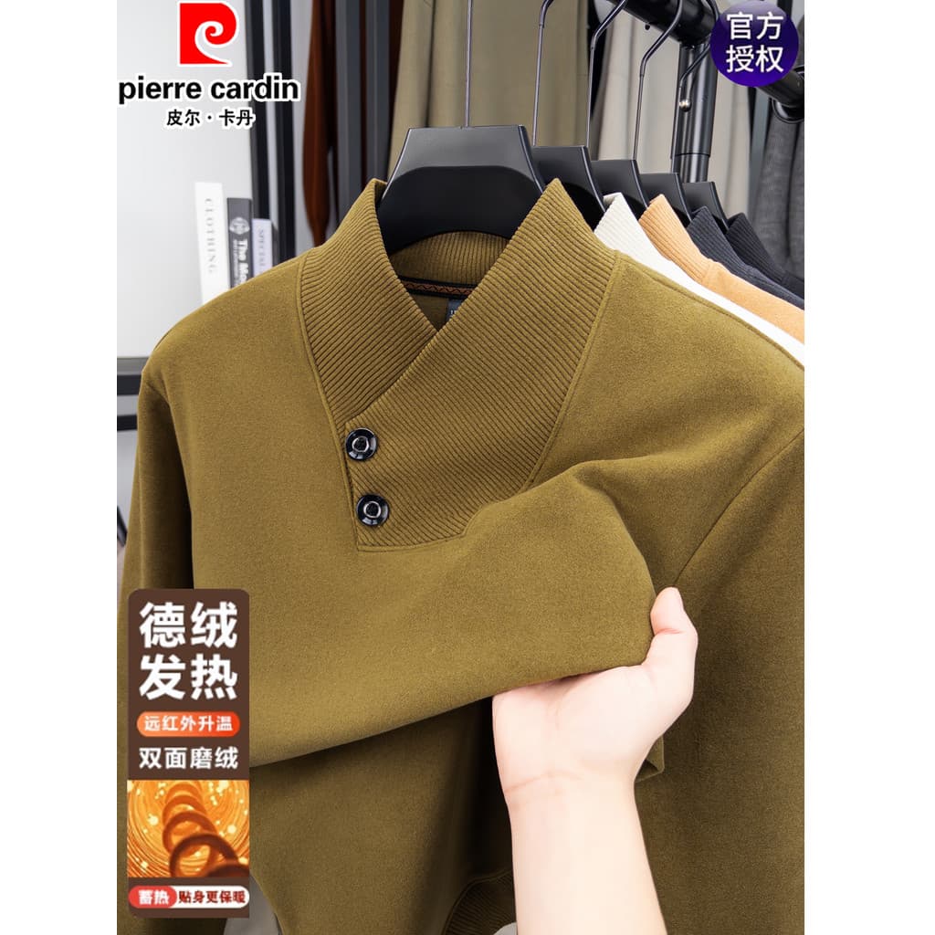 Pierre Cardan Outono Inverno Novo Estilo Moletom de Lã Alemão Masculino Meio Alto Decote em V Camiseta de Manga Comprida
