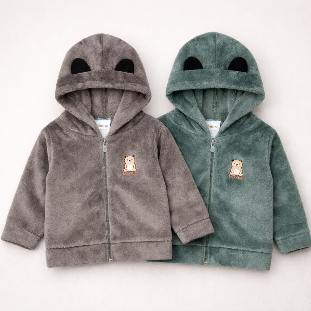 Jaqueta Fleece para Bebê Menino Capuz Interativo Quentinha
