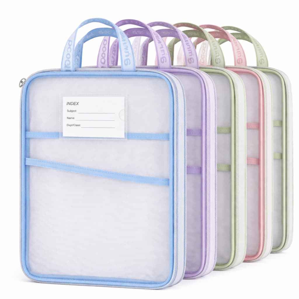Pasta Organizadora A4 Tela Mesh Transparente com Zíper e Alça Multiuso Porta Documentos Escolar Viagem Cosméticos