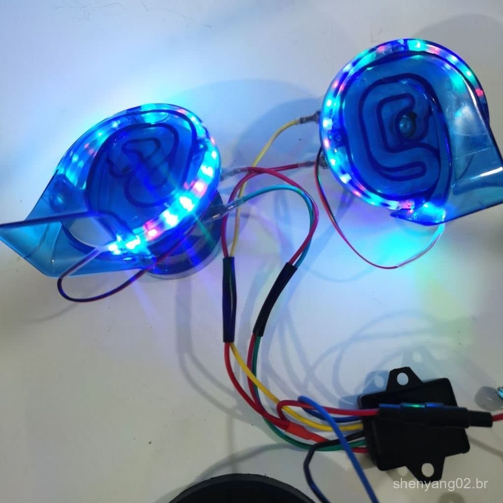 Nova Buzina Colorida de 12V para Motocicleta/Veículo Elétrico, Modificada, à Prova d'Água, Super Alta com LED Piscante V